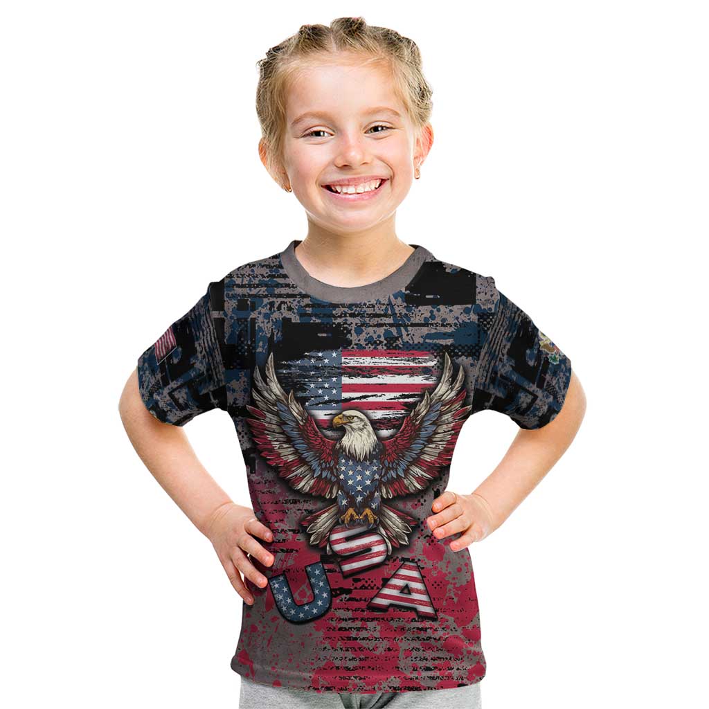 Personalized Patriotic Rebel American Kid T Shirt Grunge USA Eagle Flag - Wonder Print Shop