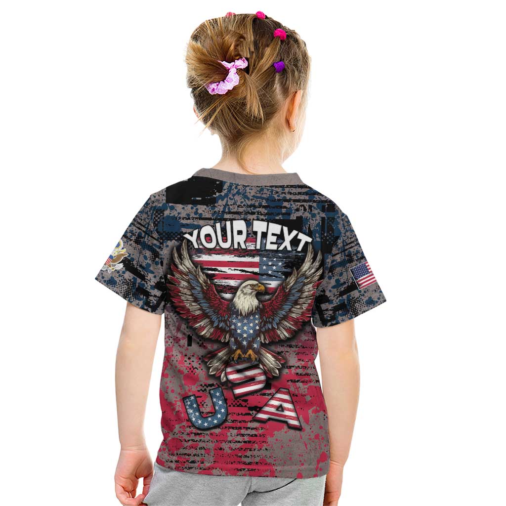 Personalized Patriotic Rebel American Kid T Shirt Grunge USA Eagle Flag - Wonder Print Shop