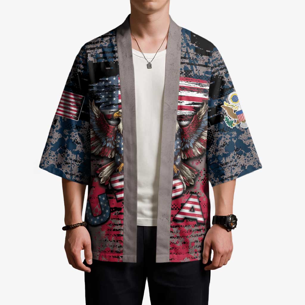Personalized Patriotic Rebel American Kimono Grunge USA Eagle Flag - Wonder Print Shop