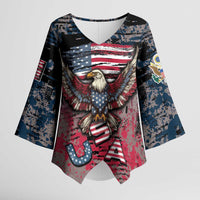 Personalized Patriotic Rebel American Kimono Sleeve Blouse Grunge USA Eagle Flag - Wonder Print Shop