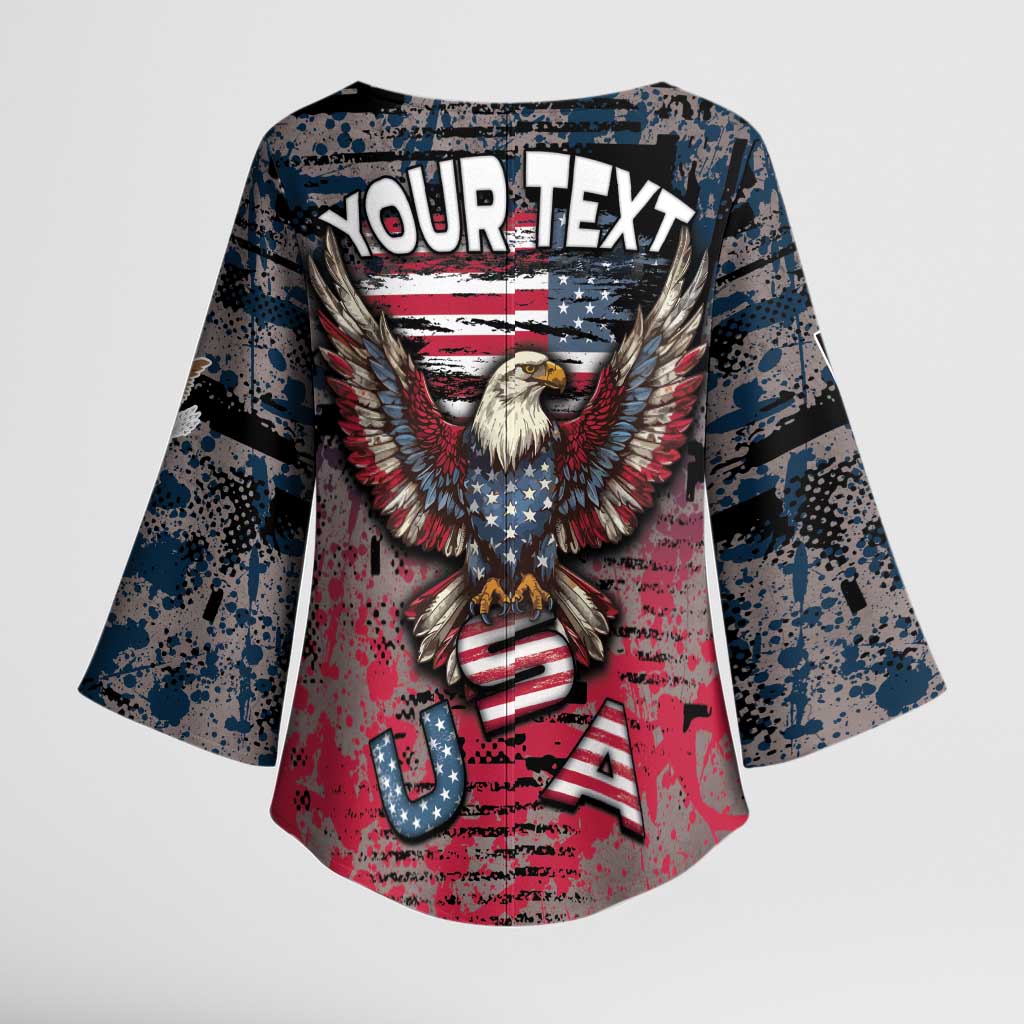 Personalized Patriotic Rebel American Kimono Sleeve Blouse Grunge USA Eagle Flag - Wonder Print Shop