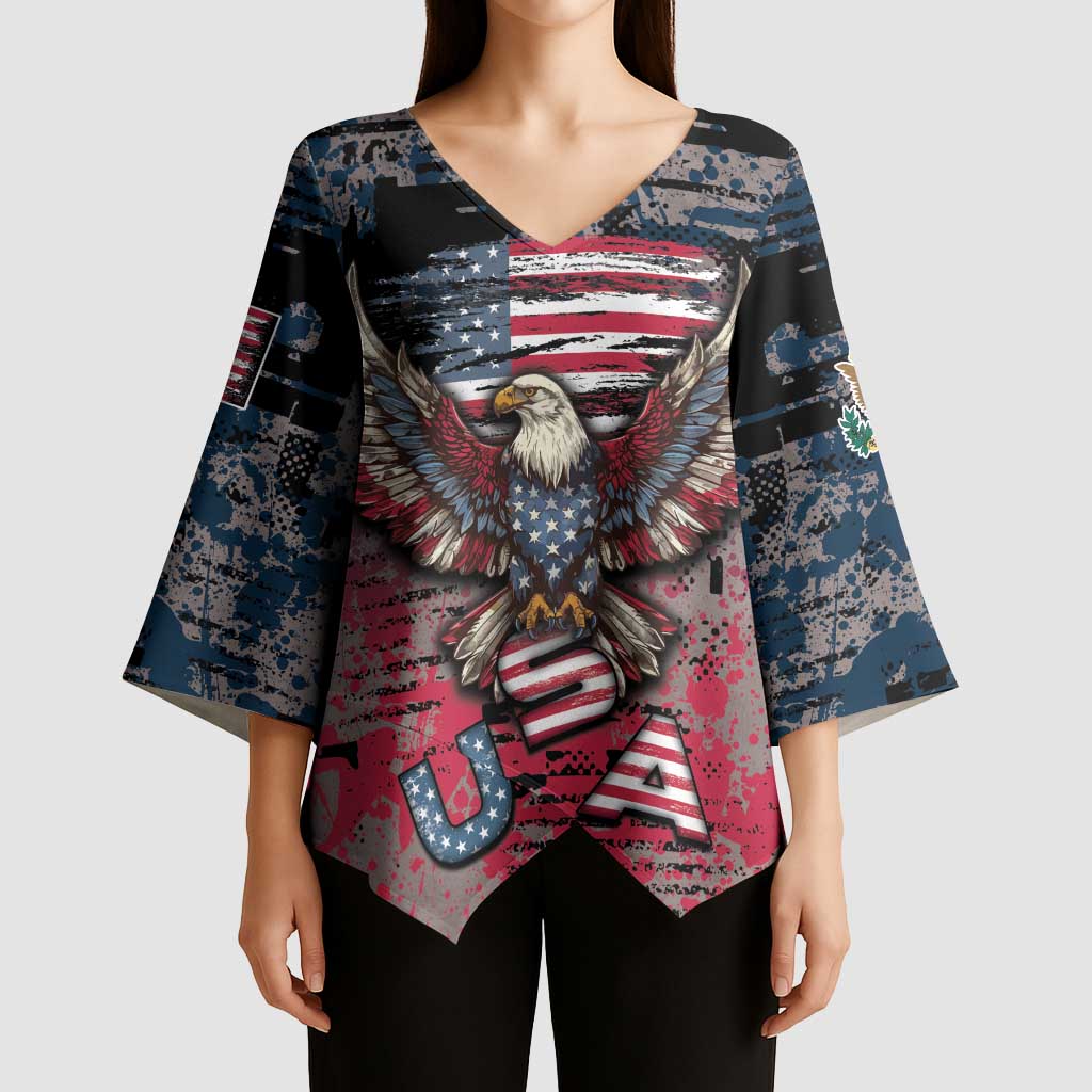 Personalized Patriotic Rebel American Kimono Sleeve Blouse Grunge USA Eagle Flag - Wonder Print Shop