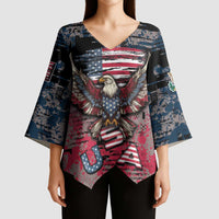Personalized Patriotic Rebel American Kimono Sleeve Blouse Grunge USA Eagle Flag - Wonder Print Shop