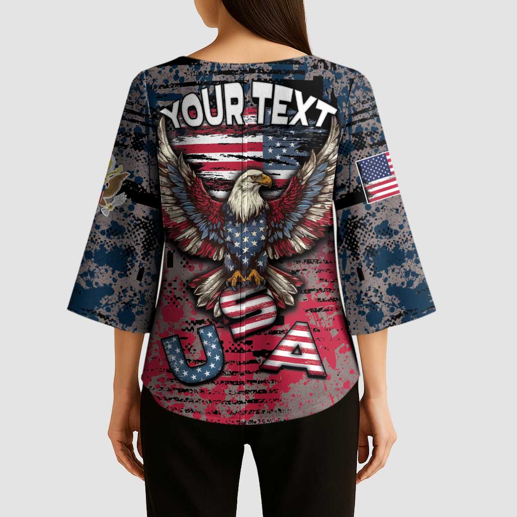 Personalized Patriotic Rebel American Kimono Sleeve Blouse Grunge USA Eagle Flag - Wonder Print Shop