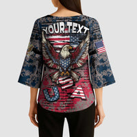 Personalized Patriotic Rebel American Kimono Sleeve Blouse Grunge USA Eagle Flag - Wonder Print Shop