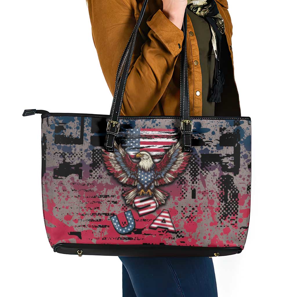 Patriotic Rebel American Leather Tote Bag Grunge USA Eagle Flag - Wonder Print Shop