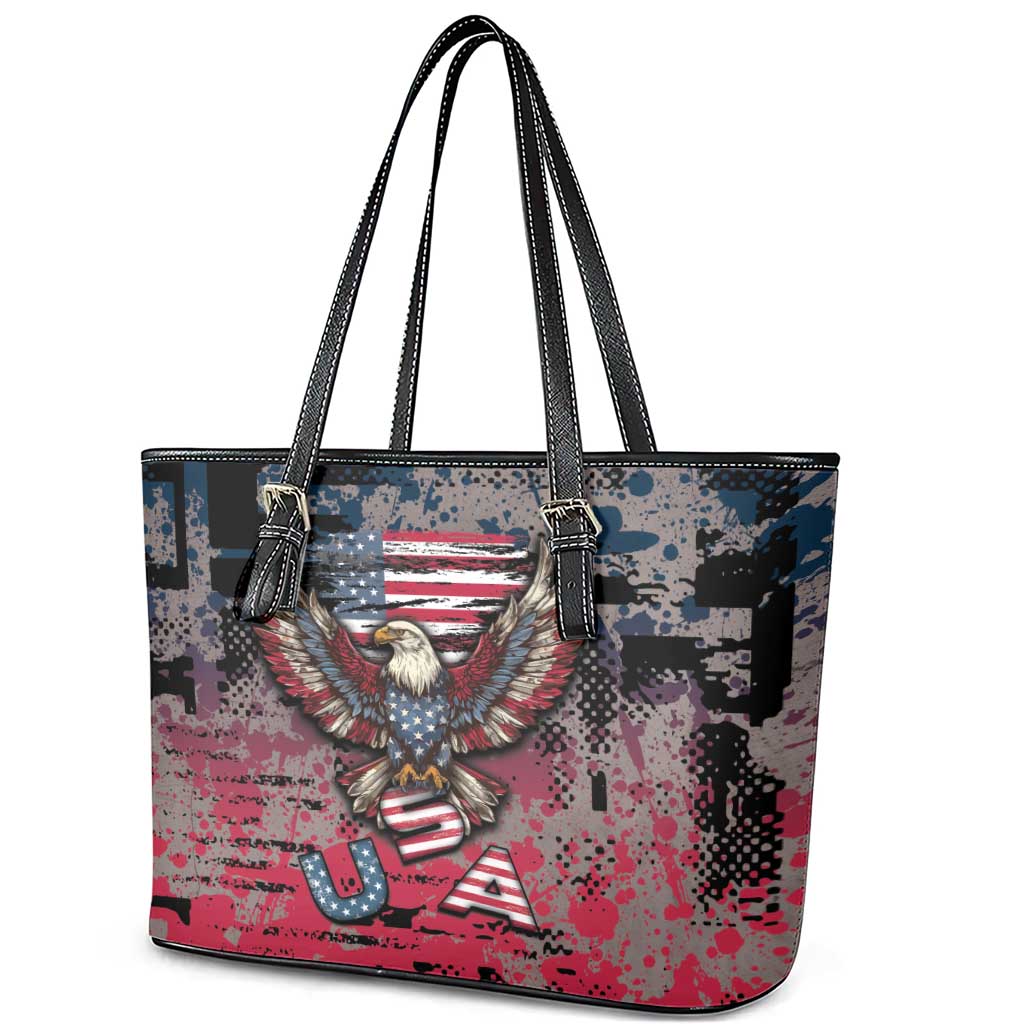 Patriotic Rebel American Leather Tote Bag Grunge USA Eagle Flag - Wonder Print Shop