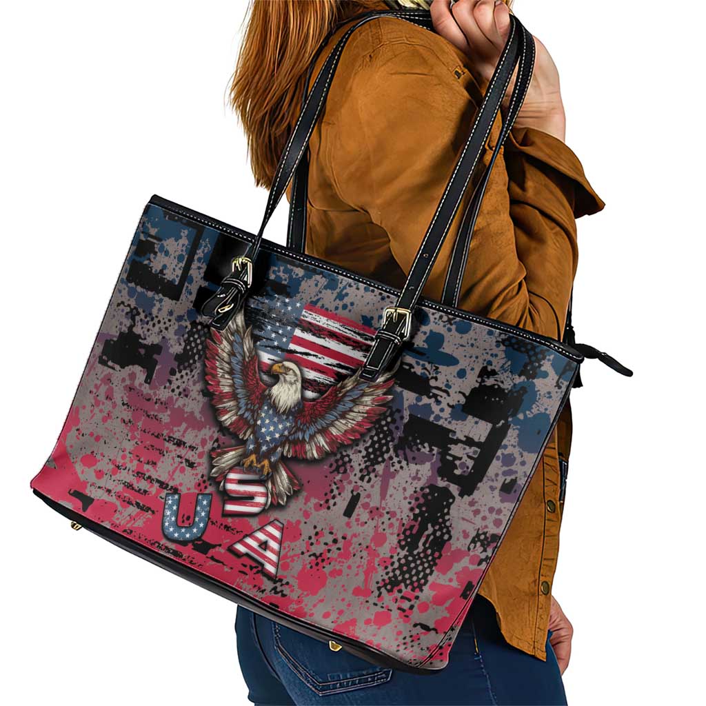 Patriotic Rebel American Leather Tote Bag Grunge USA Eagle Flag - Wonder Print Shop