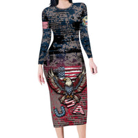 Personalized Patriotic Rebel American Long Sleeve Bodycon Dress Grunge USA Eagle Flag - Wonder Print Shop