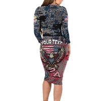 Personalized Patriotic Rebel American Long Sleeve Bodycon Dress Grunge USA Eagle Flag - Wonder Print Shop