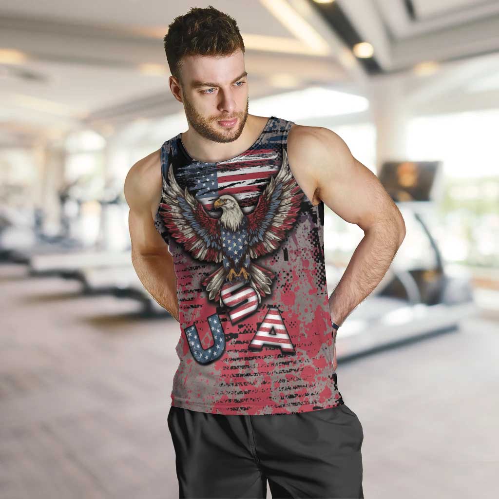 Personalized Patriotic Rebel American Men Tank Top Grunge USA Eagle Flag - Wonder Print Shop