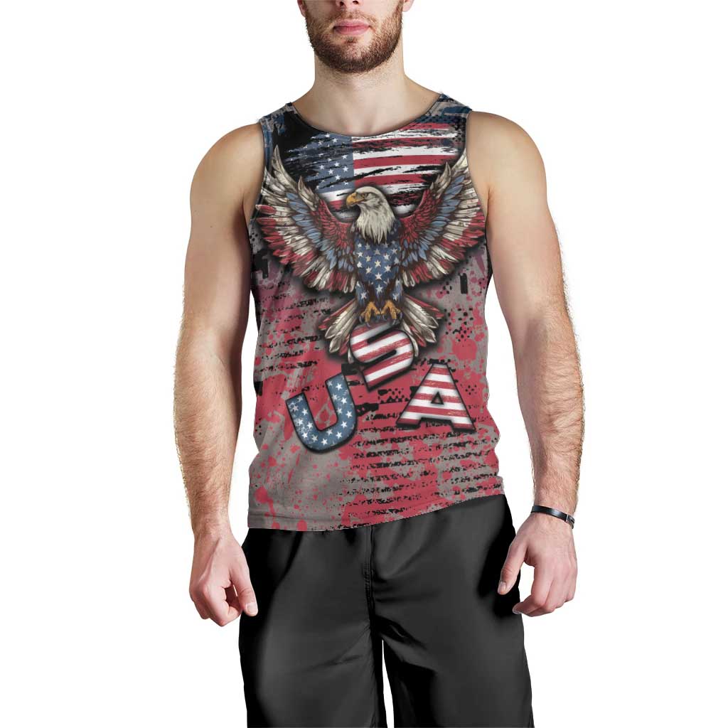 Personalized Patriotic Rebel American Men Tank Top Grunge USA Eagle Flag - Wonder Print Shop