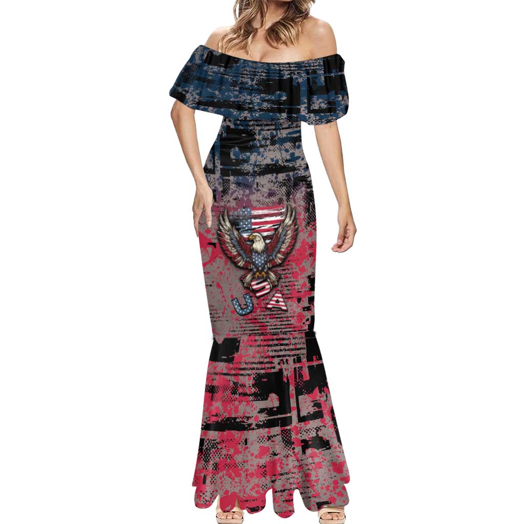 Personalized Patriotic Rebel American Mermaid Dress Grunge USA Eagle Flag - Wonder Print Shop