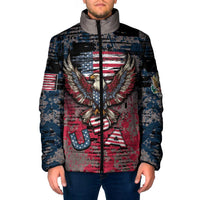 Personalized Patriotic Rebel American Padded Jacket Grunge USA Eagle Flag - Wonder Print Shop
