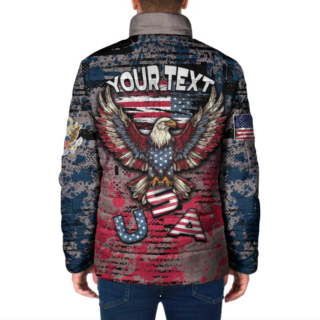 Personalized Patriotic Rebel American Padded Jacket Grunge USA Eagle Flag - Wonder Print Shop