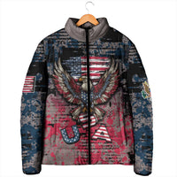 Personalized Patriotic Rebel American Padded Jacket Grunge USA Eagle Flag - Wonder Print Shop