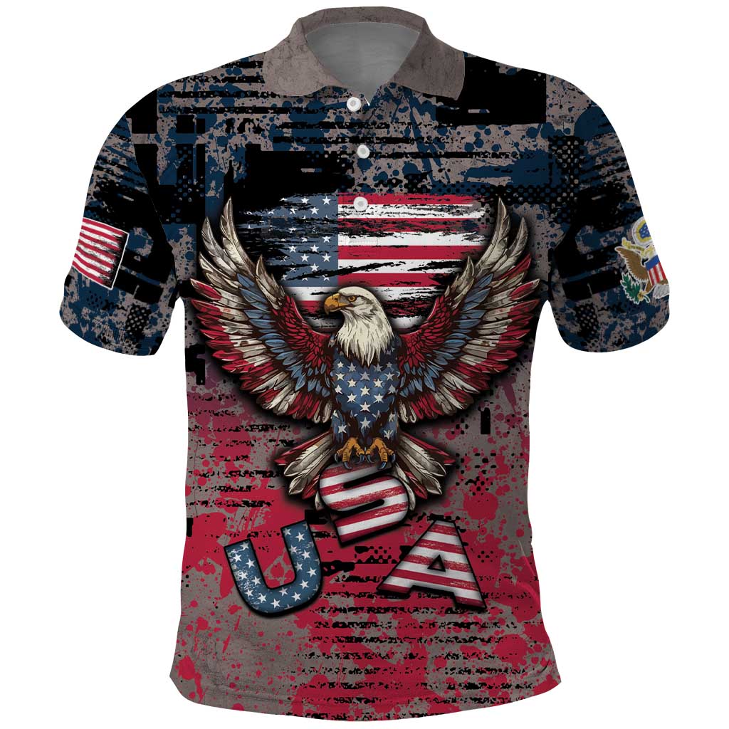 Personalized Patriotic Rebel American Polo Shirt Grunge USA Eagle Flag - Wonder Print Shop