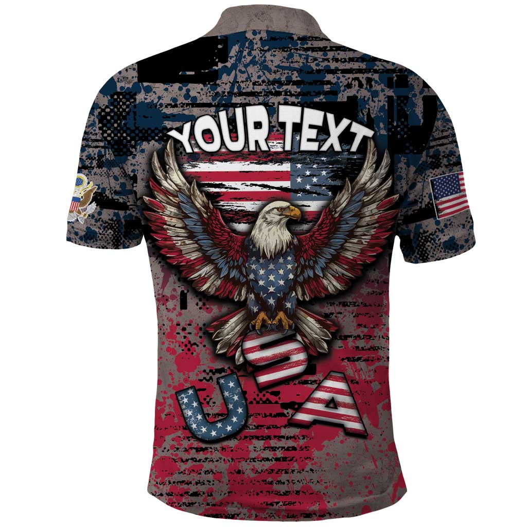 Personalized Patriotic Rebel American Polo Shirt Grunge USA Eagle Flag - Wonder Print Shop