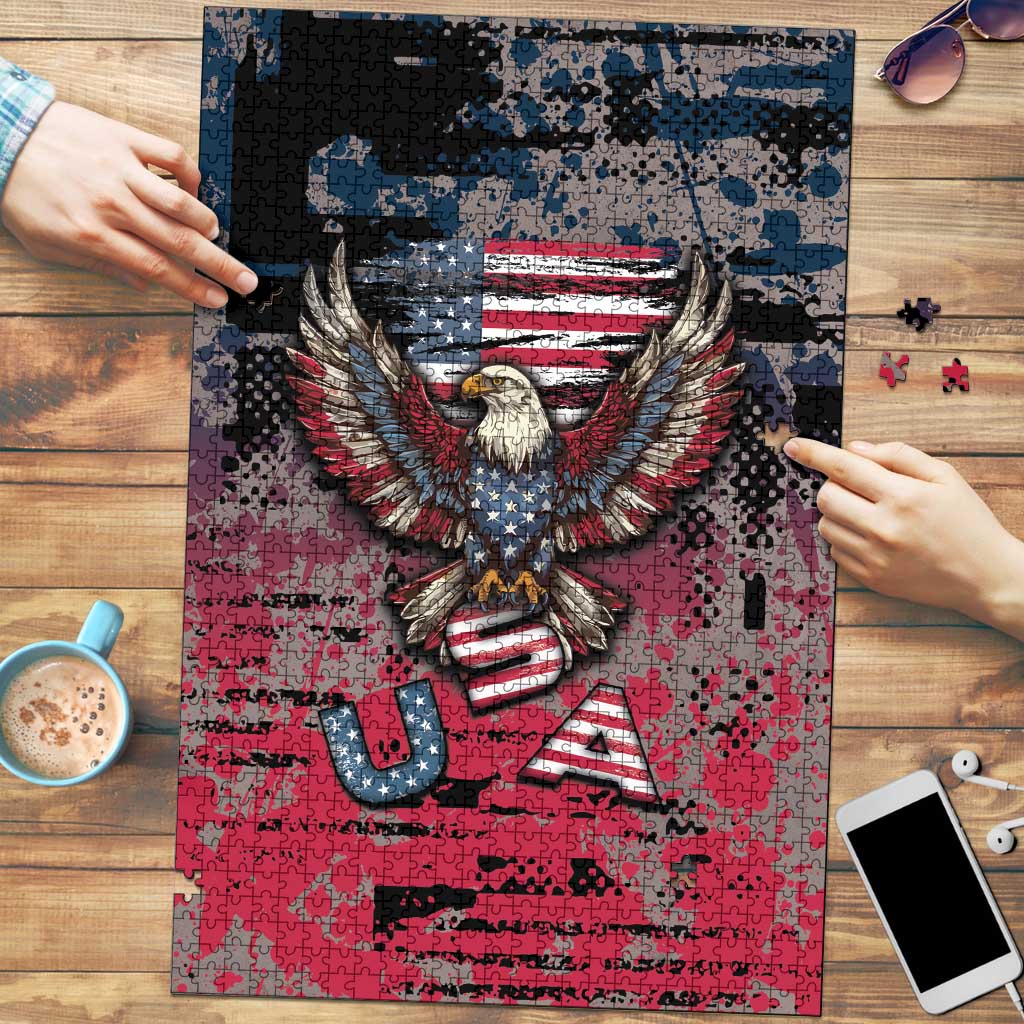 Patriotic Rebel American Puzzle Grunge USA Eagle Flag - Wonder Print Shop