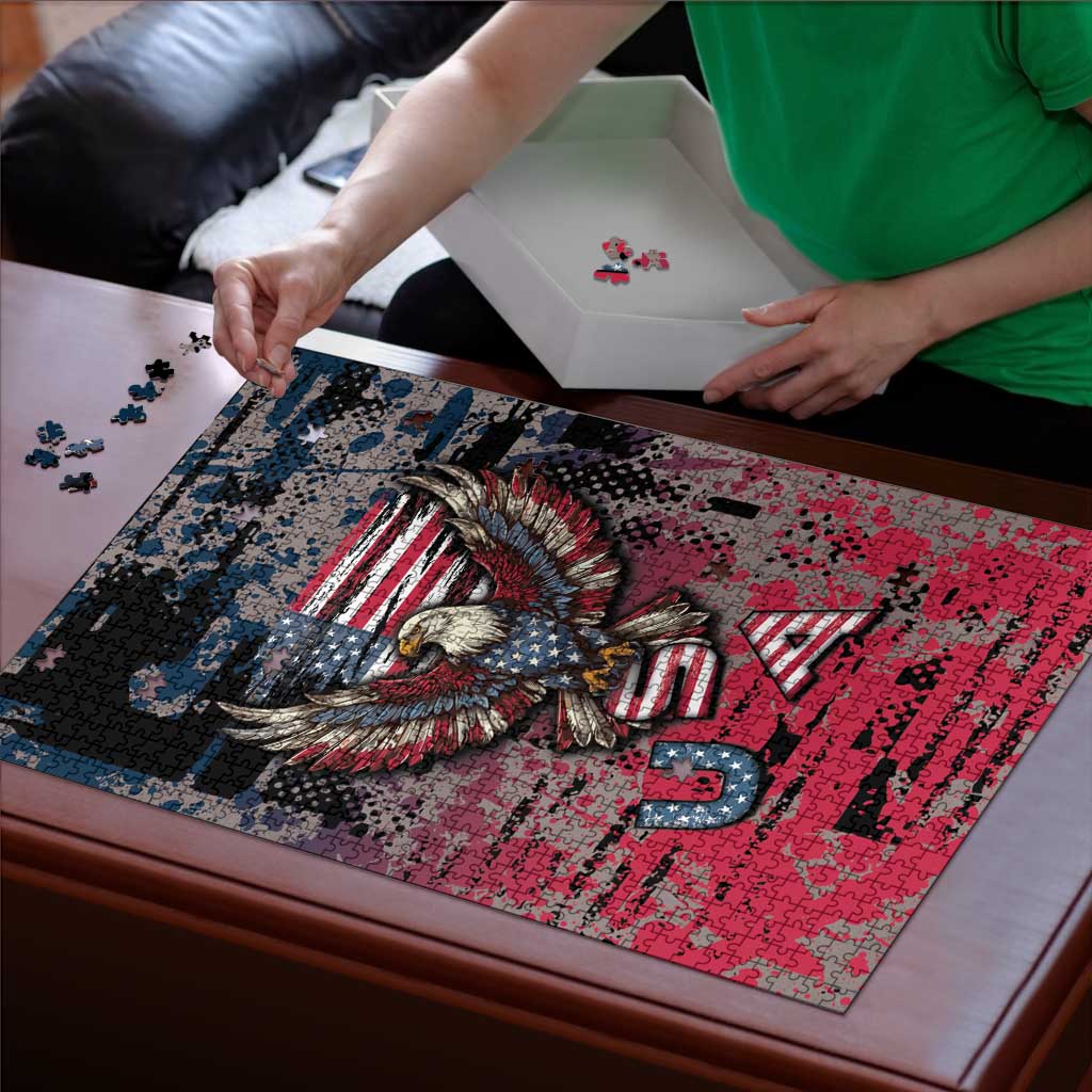 Patriotic Rebel American Puzzle Grunge USA Eagle Flag - Wonder Print Shop