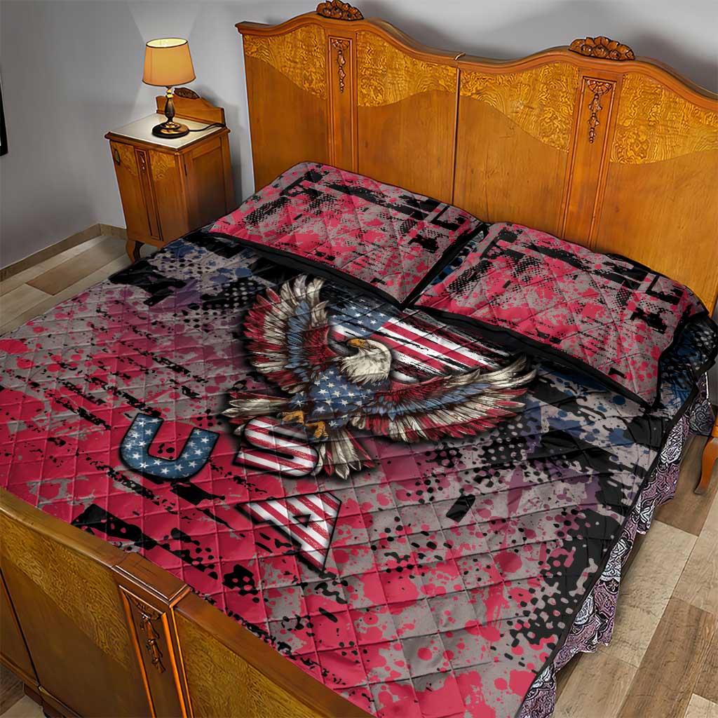 Patriotic Rebel American Quilt Bed Set Grunge USA Eagle Flag - Wonder Print Shop