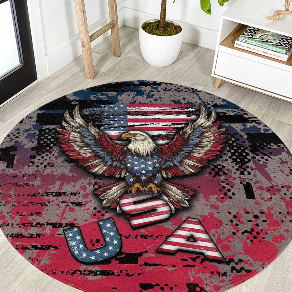 Patriotic Rebel American Round Carpet Grunge USA Eagle Flag - Wonder Print Shop