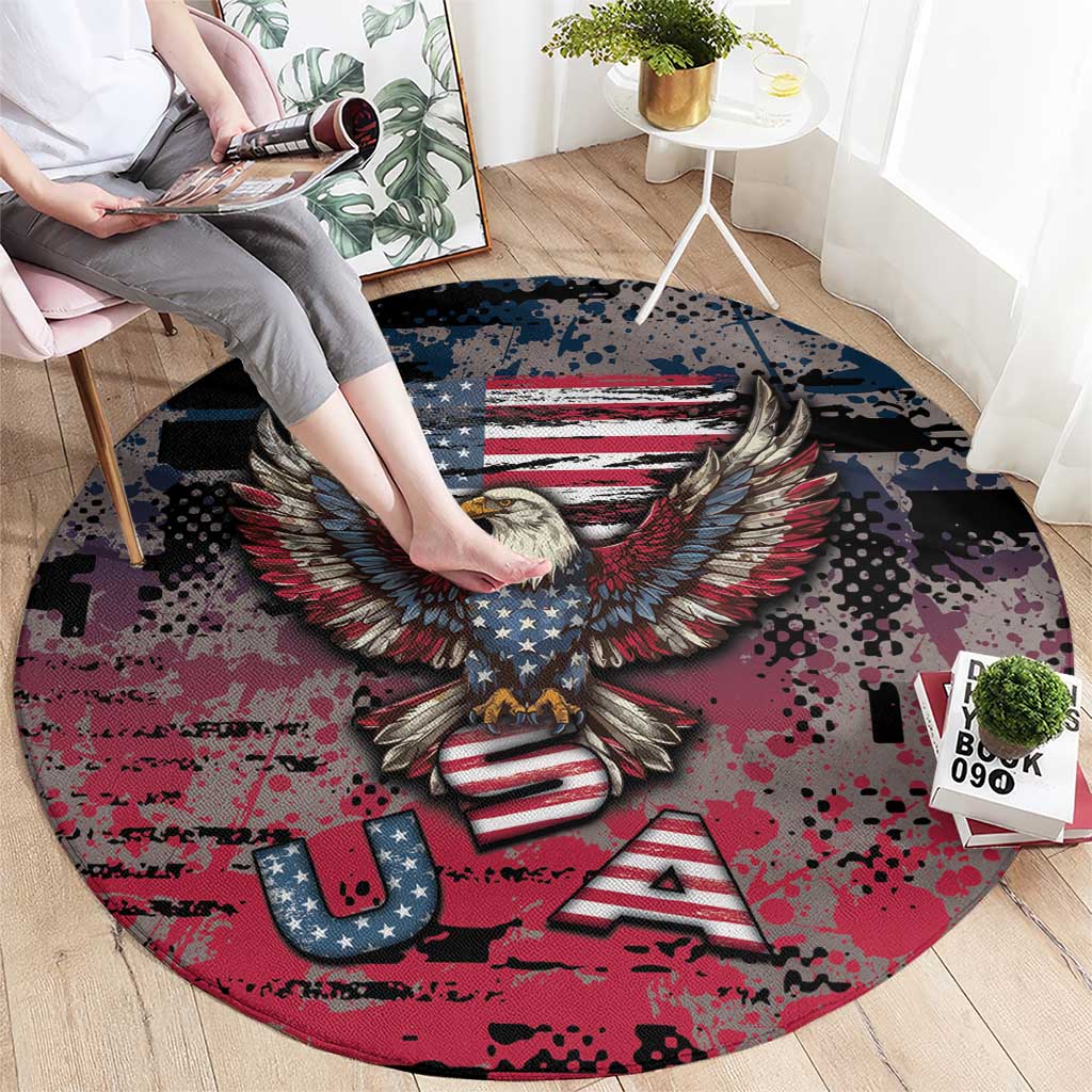 Patriotic Rebel American Round Carpet Grunge USA Eagle Flag - Wonder Print Shop