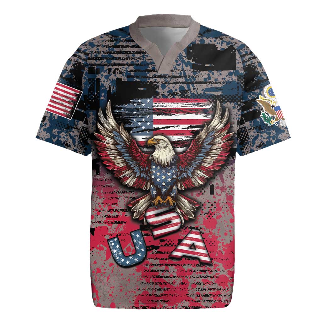 Personalized Patriotic Rebel American Rugby Jersey Grunge USA Eagle Flag - Wonder Print Shop