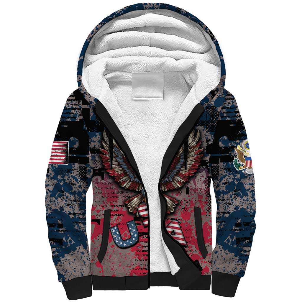 Personalized Patriotic Rebel American Sherpa Hoodie Grunge USA Eagle Flag - Wonder Print Shop