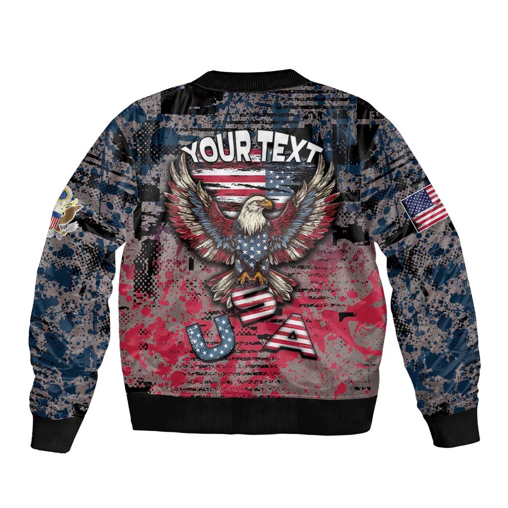 Personalized Patriotic Rebel American Sleeve Zip Bomber Jacket Grunge USA Eagle Flag - Wonder Print Shop