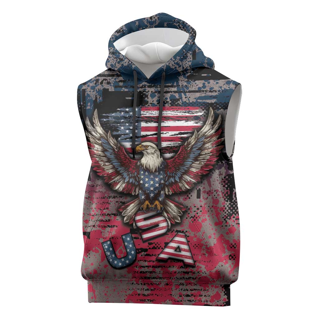 Personalized Patriotic Rebel American Sleeveless Hoodie Grunge USA Eagle Flag - Wonder Print Shop
