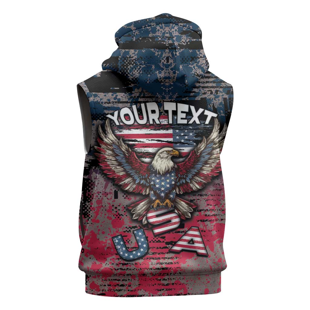 Personalized Patriotic Rebel American Sleeveless Hoodie Grunge USA Eagle Flag - Wonder Print Shop