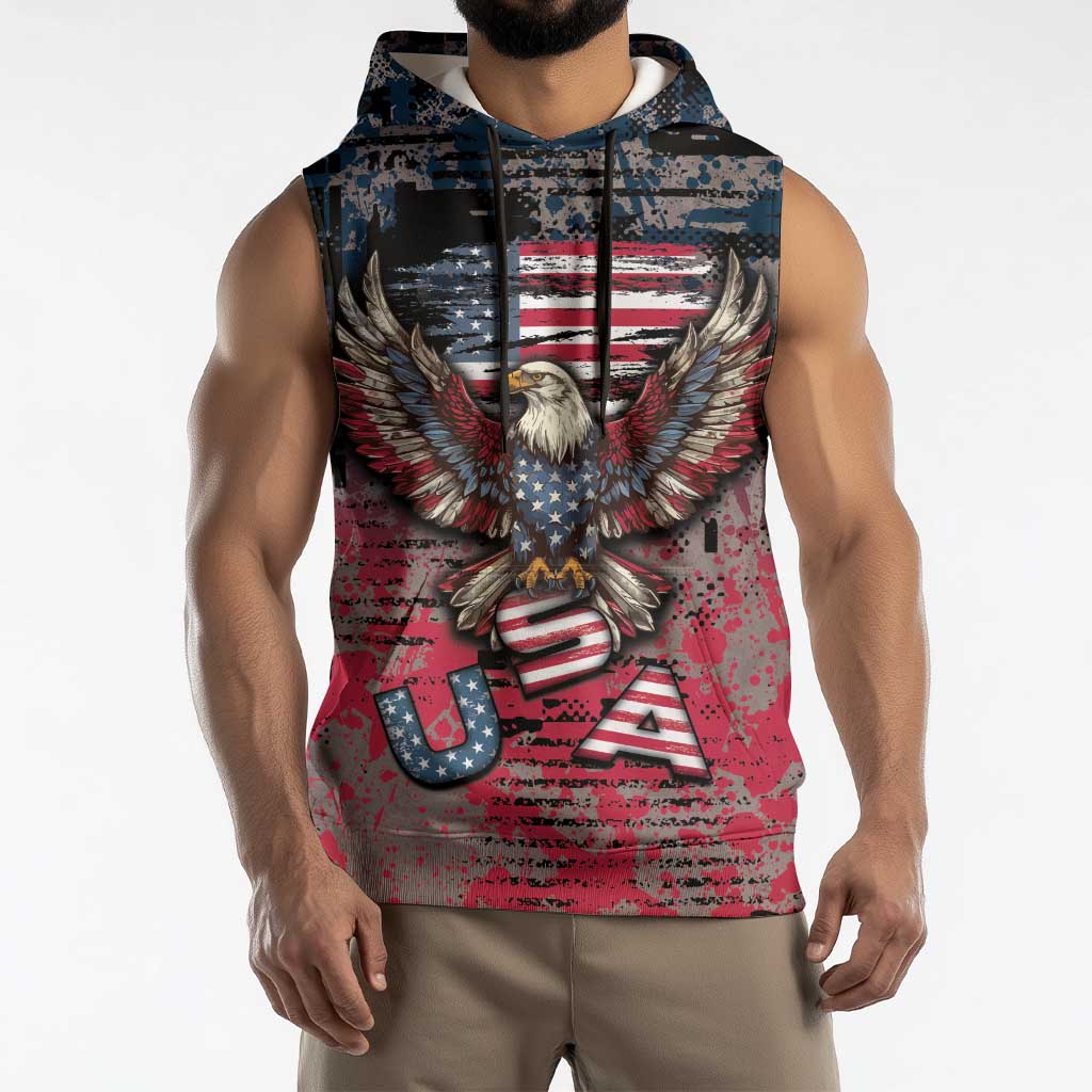 Personalized Patriotic Rebel American Sleeveless Hoodie Grunge USA Eagle Flag - Wonder Print Shop