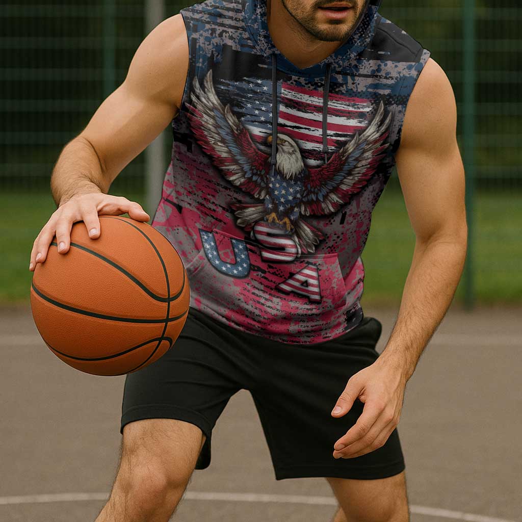 Personalized Patriotic Rebel American Sleeveless Hoodie Grunge USA Eagle Flag - Wonder Print Shop