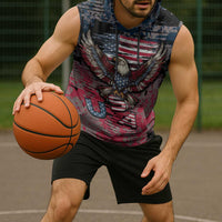 Personalized Patriotic Rebel American Sleeveless Hoodie Grunge USA Eagle Flag - Wonder Print Shop