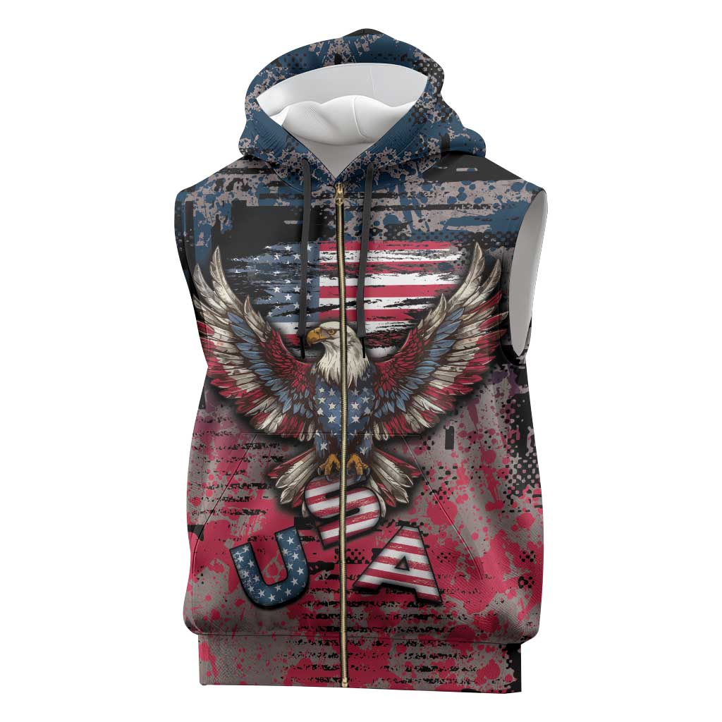 Personalized Patriotic Rebel American Sleeveless Zip Hoodie Grunge USA Eagle Flag - Wonder Print Shop