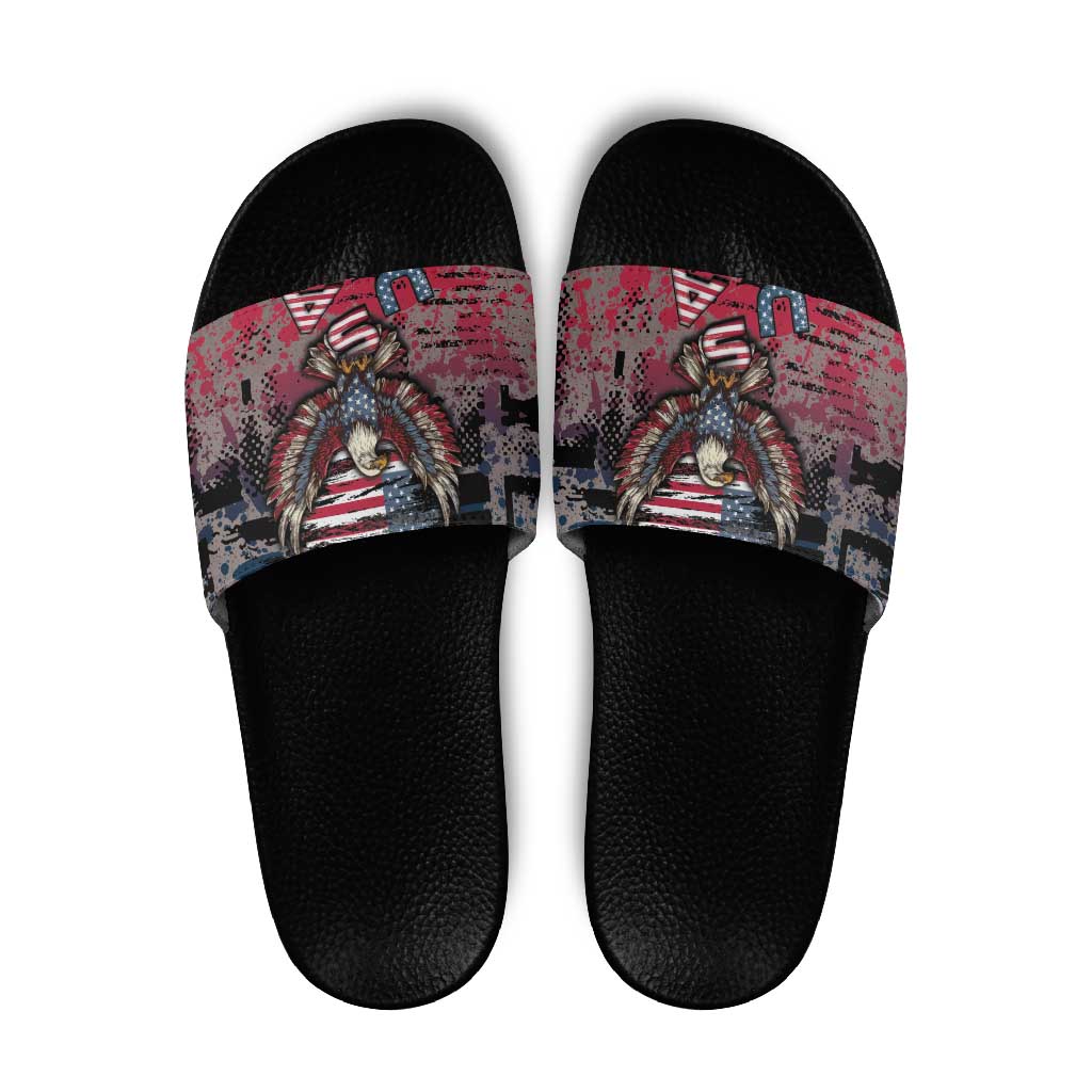 Patriotic Rebel American Slide Sandals Grunge USA Eagle Flag - Wonder Print Shop