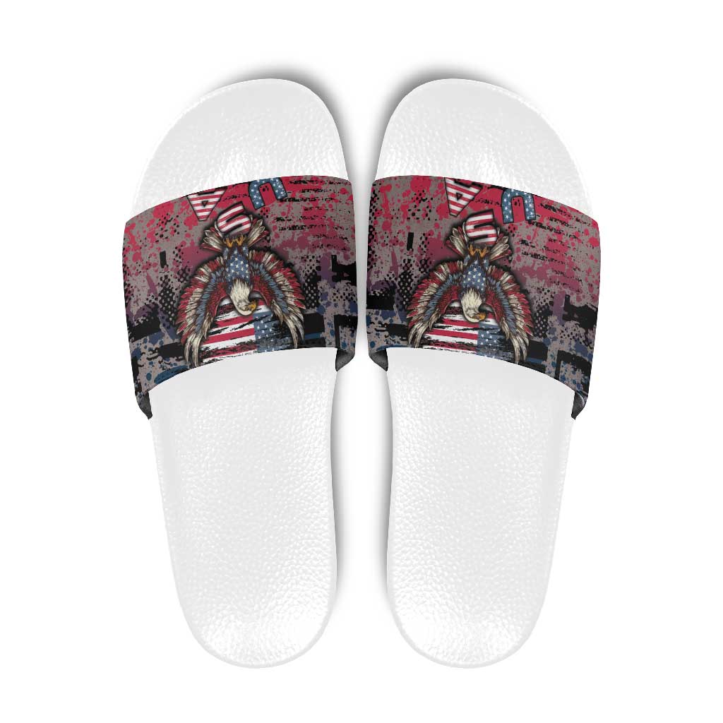 Patriotic Rebel American Slide Sandals Grunge USA Eagle Flag - Wonder Print Shop