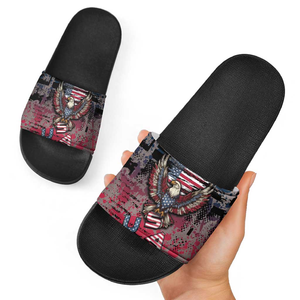Patriotic Rebel American Slide Sandals Grunge USA Eagle Flag - Wonder Print Shop
