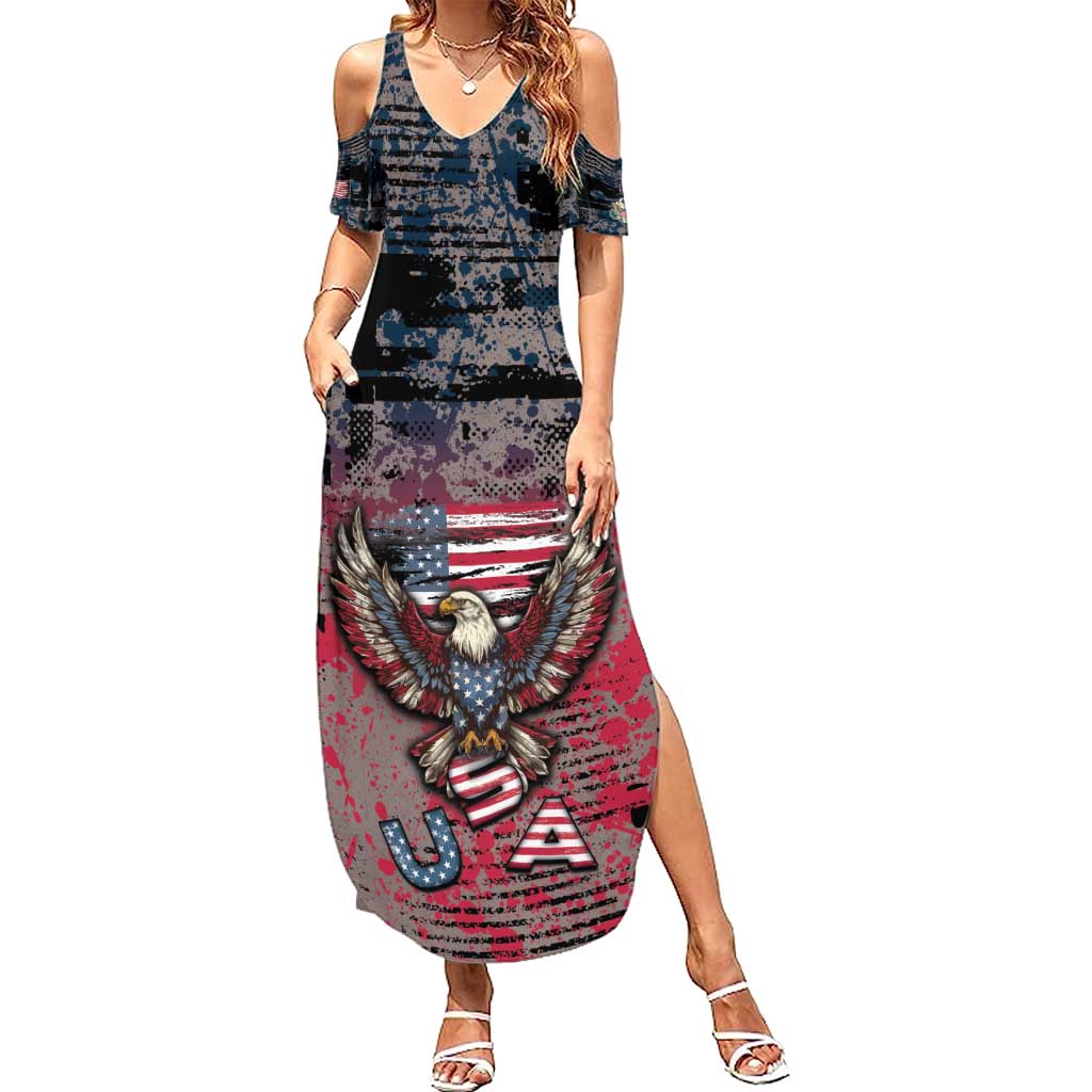 Personalized Patriotic Rebel American Summer Maxi Dress Grunge USA Eagle Flag - Wonder Print Shop