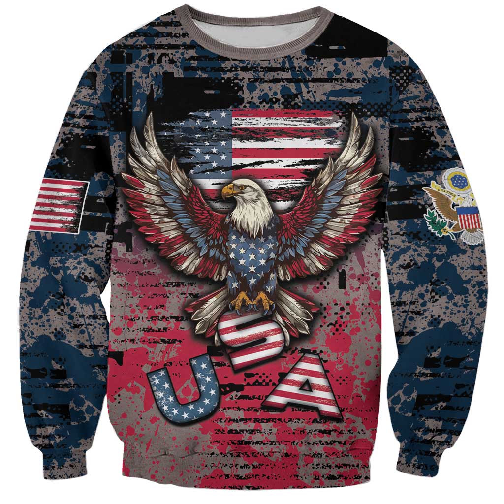 Personalized Patriotic Rebel American Sweatshirt Grunge USA Eagle Flag - Wonder Print Shop