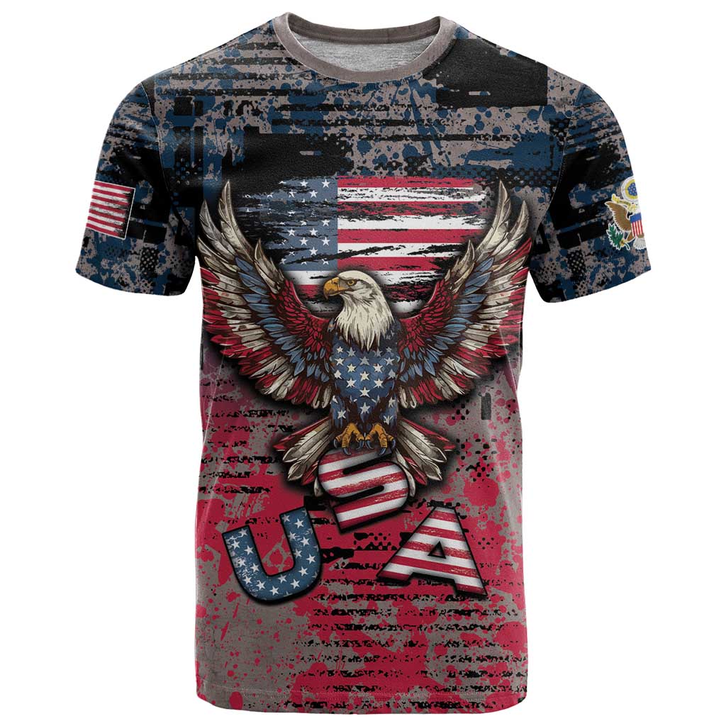 Personalized Patriotic Rebel American T Shirt Grunge USA Eagle Flag - Wonder Print Shop