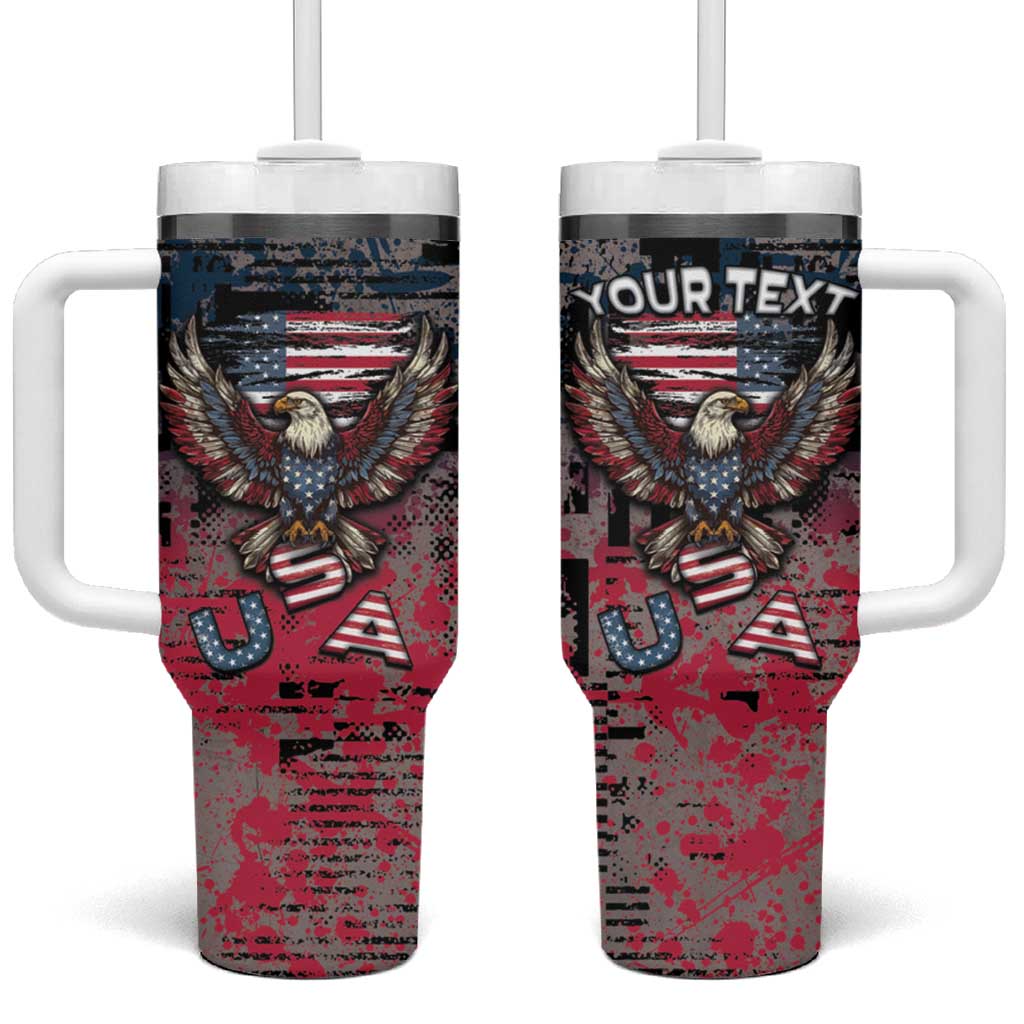 Personalized Patriotic Rebel American Tumbler With Handle Grunge USA Eagle Flag - Wonder Print Shop