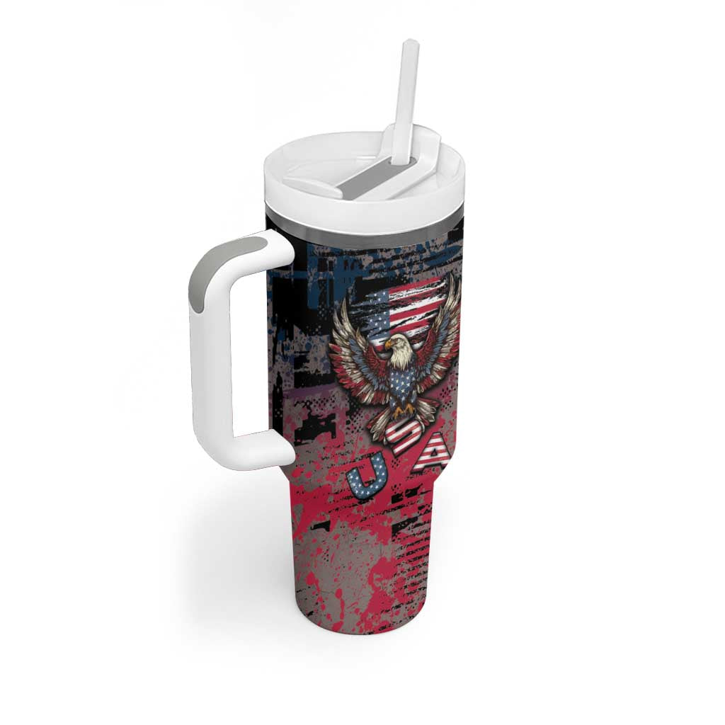Personalized Patriotic Rebel American Tumbler With Handle Grunge USA Eagle Flag - Wonder Print Shop