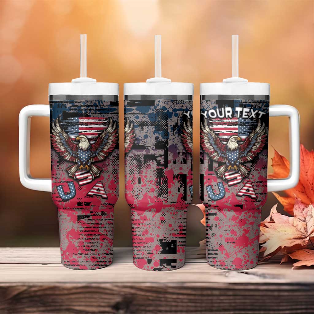 Personalized Patriotic Rebel American Tumbler With Handle Grunge USA Eagle Flag - Wonder Print Shop