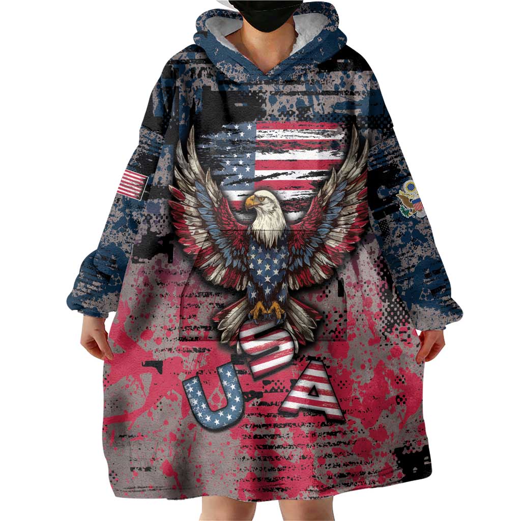 Personalized Patriotic Rebel American Wearable Blanket Hoodie Grunge USA Eagle Flag - Wonder Print Shop