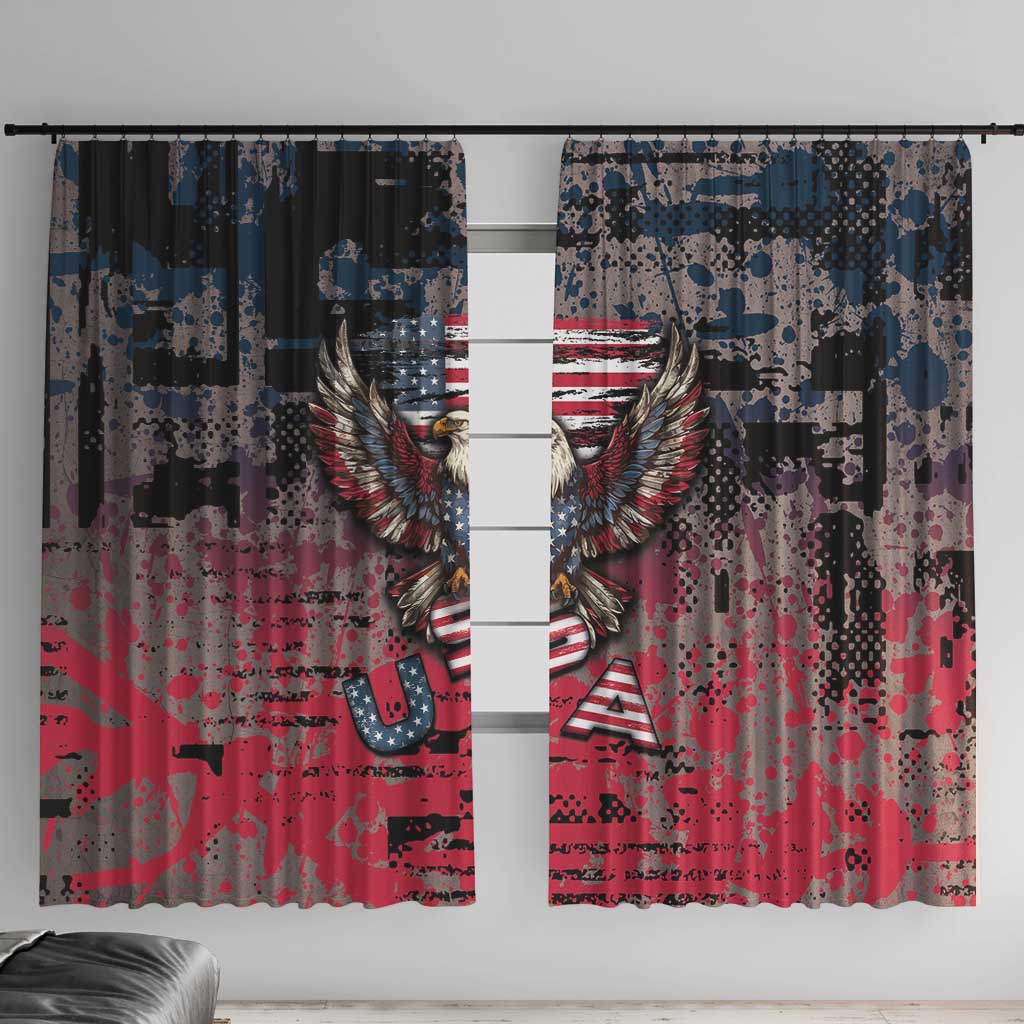 Patriotic Rebel American Window Curtain Grunge USA Eagle Flag - Wonder Print Shop
