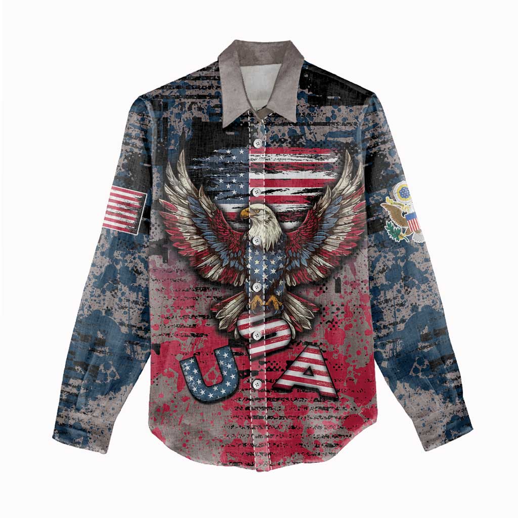 Personalized Patriotic Rebel American Women Casual Shirt Grunge USA Eagle Flag - Wonder Print Shop
