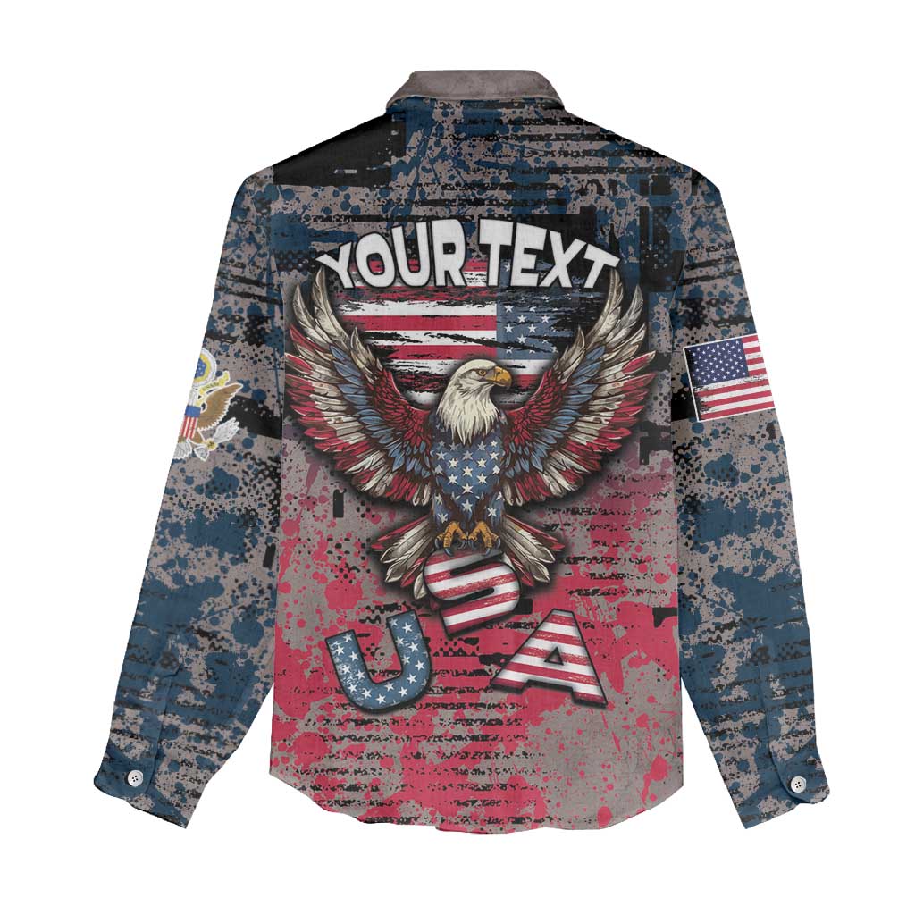 Personalized Patriotic Rebel American Women Casual Shirt Grunge USA Eagle Flag - Wonder Print Shop