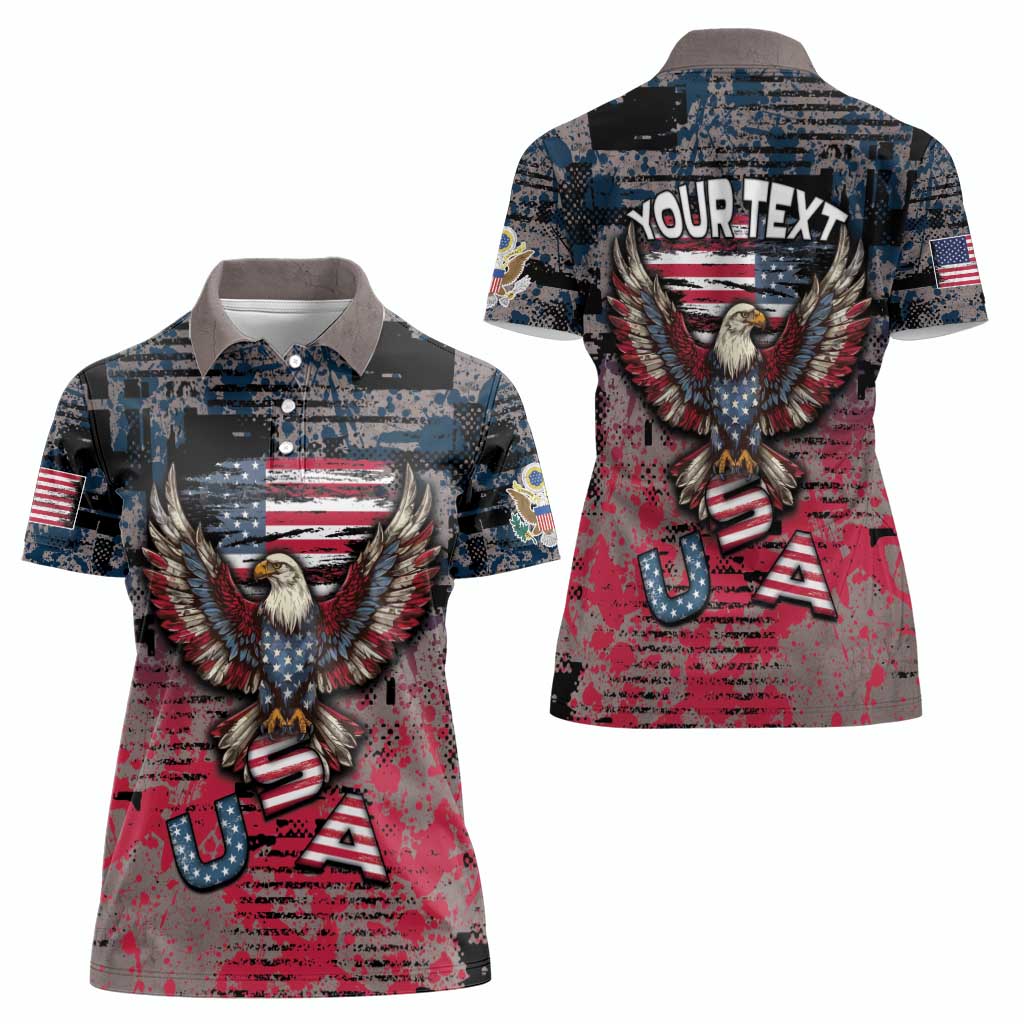 Personalized Patriotic Rebel American Women Polo Shirt Grunge USA Eagle Flag - Wonder Print Shop